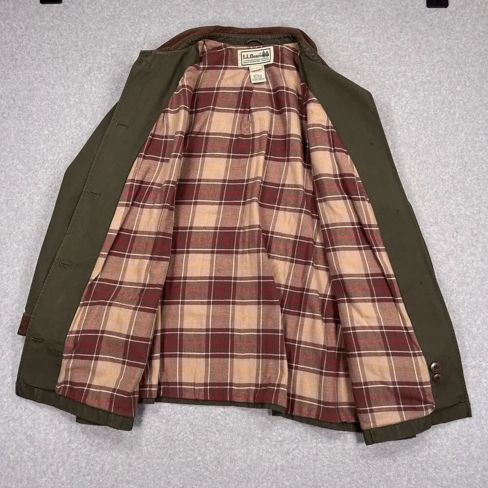 LL Bean Adirondack Barn Coat Womens 3X Chore Jacket Green Flannel Plaid Lined - Picture 4 of 13